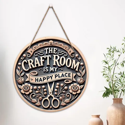 Hölzernes Rundes Hängendes Schild Craft Room Dekoratives Wandplakat Amerikanischer Landhausstil Wanddekoration