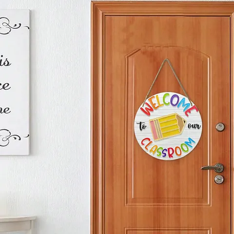 Hölzernes Willkommens-Klassenzimmer-Hängeschild Schulanfang Türanhänger Amerikanischer Stil Dekoratives Holzschild Für Schildekor