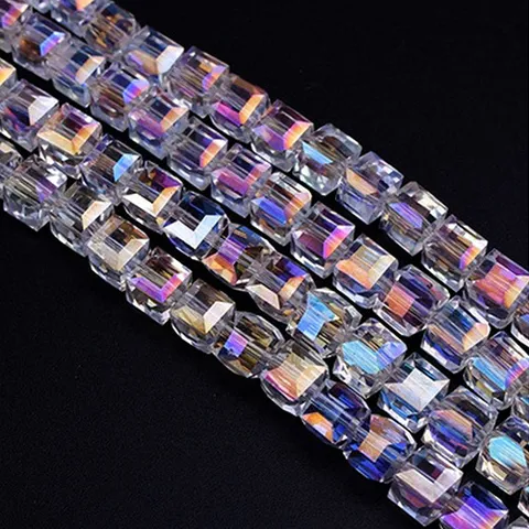 Glass Crystal Faceted Square Loose Beads DIY Jewelry Making Strand Geometric Faceted Craft Bead Accessories