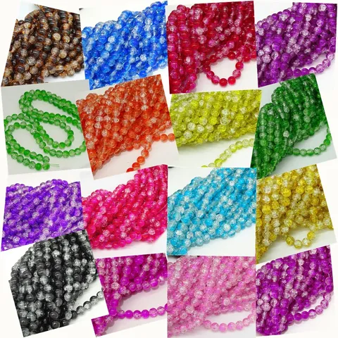 Colorful Glass Crackle Beads Crystal Crackle Round Beads Loose Beads For DIY Jewelry Making Accessories Craft Supplies