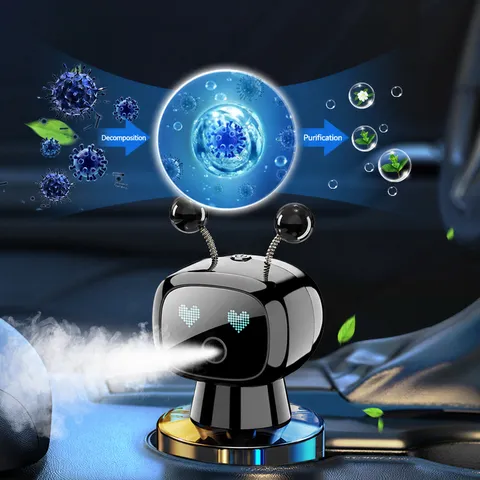 Difusor de Aromaterapia para Coche Robot Inteligente Carga USB Ambientador con Pantalla de Expresión LED y Perfume Duradero Decoración Interior