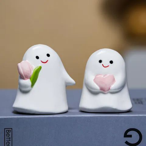 Adorno de Escritorio de Cerámica Minimalista Fantasma y Pato Lindo Estatuilla de Artesanía de Dibujos Animados para Decoración de Mesa de Hogar Oficina