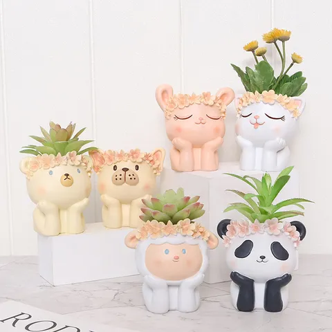 Maceta de Suculenta de Resina de Animal de Dibujos Animados Creativa Adorno Curativo Lindo Maceta de Almacenamiento de Escritorio Multifuncional Para Oficina