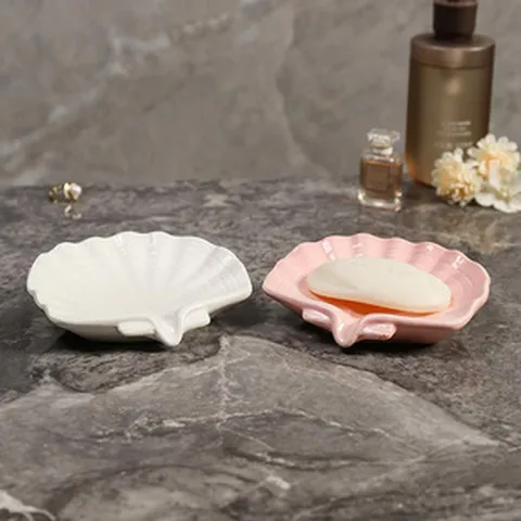 Creative Shell Conch Ceramic Soap Dish Cute Bathroom Decor Soap Holder Luxury Soap Tray for Home Office Countertop