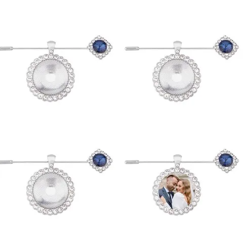 Rhinestone Photo Locket Brooch Pin Alloy Rotating Double Sided Tray Memory Brooch Wedding Jewelry Gift For Unisex