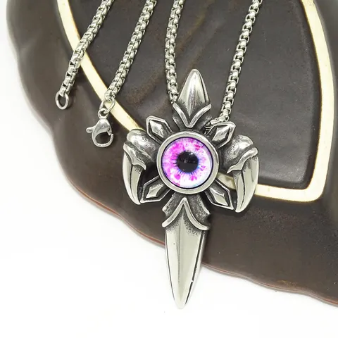 Ανοξείδωτος Χάλυβας Gothic Cross Pendent Necklace Retro Punk Evil Eye Design Men Fashion Jewelry Chain Gift