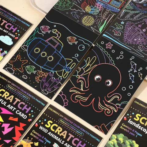 Niños Magia Rasca y Gana Arte Pintura Conjunto Dibujos Animados DIY Creativo Arco Iris Rascar Papel Libros Educativos Dibujo Juguetes Para Niños