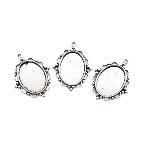 Vintage Alloy Oval Pendant Base Time Gemstone Tray Blank Bezel Settings DIY Craft Jewelry Making Accessories