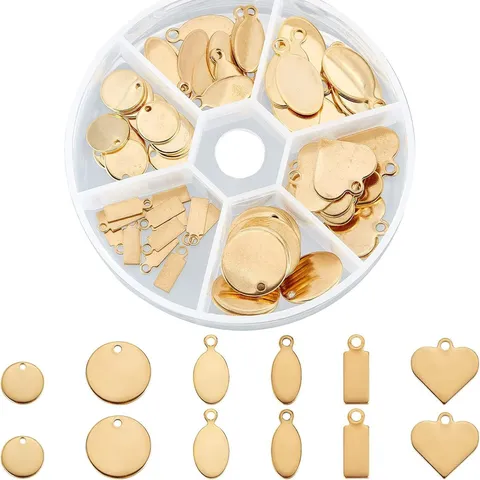 DIY Stainless Steel Blank Pendant Laser Engraving Tag Round Heart Shape Gold Silver Tone Jewelry Making Findings