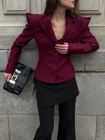Dames Avant-Garde Slim Fit Blazer Schoudervullingen Onregelmatige Zoom Single Breasted Effen Kleur Polyester Jas Woon-werkverkeer Bovenkleding