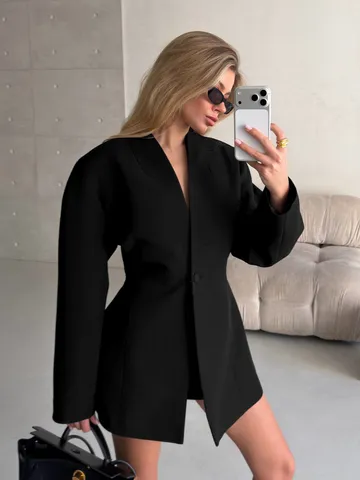 Women's V-Neck Slim Fit Blazer Jacket Polyester Spandex Commuter Waist-Hugging Long Sleeve Suit Jacket Solid Color Office Work Wear