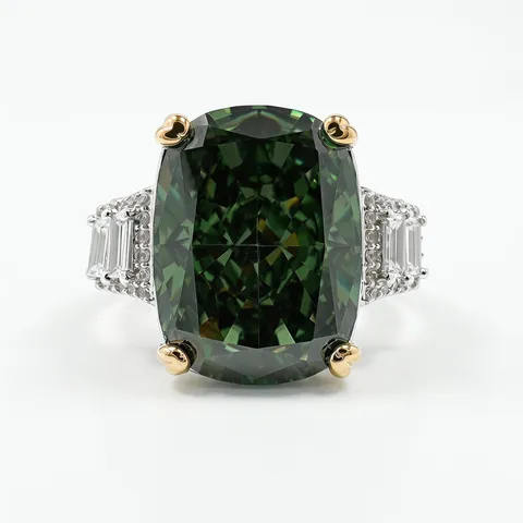 Anello Regolabile Vintage di Lusso in Rame Placcato Oro Con Taglio a Cuscino Strass Smeraldo Acquamarina Giallo per Donna Gioielli