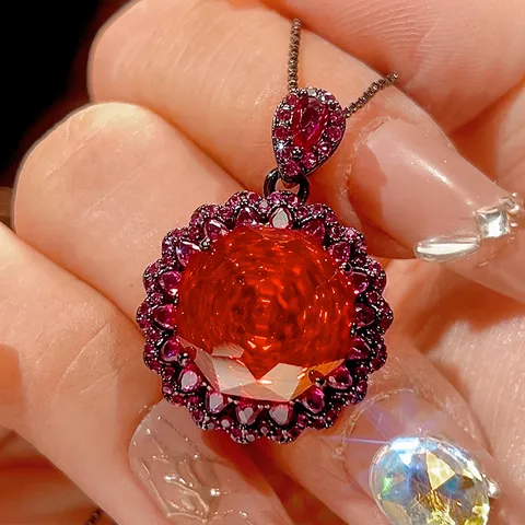 Luxus Schwarz Gold Orange Zirkonia Blume Schmuck Kupfer Vergoldet Kamelie Anhänger Halskette Ring Ohrstecker Für Damen