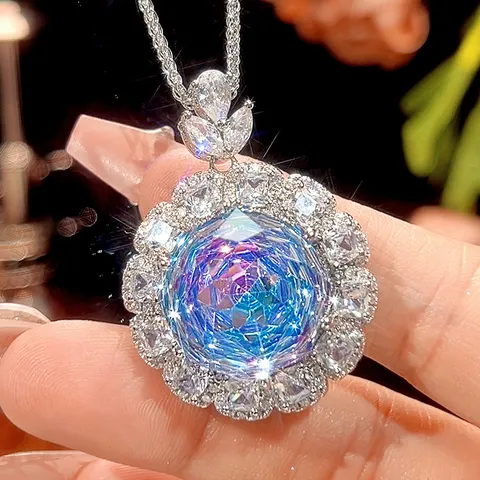 Luxus Kupfer Zirkonia Schmuckset Für Damen Blumen Anhänger Halskette Ring Ohrstecker Verlauf Farbe Bankett Finger Schmuck