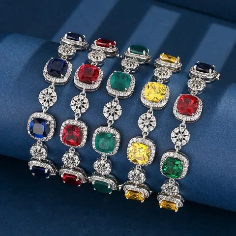 Braccialetto in Ottone con Strass Colorati Vintage Bracciale a Catena Geometrico Quadrato di Lusso per Donna Regalo di Gioielli alla Moda Squisito