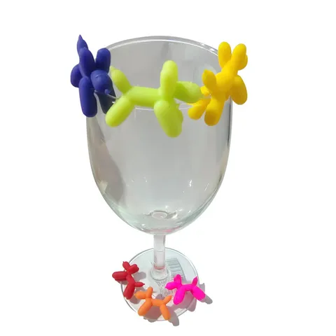 Marcadores de Copa de Vino de Perro Globo de Silicona Creativo Multicolor Fiesta Dijes de Taza para Bar Boda Hogar