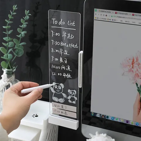 LED Acrylic Computer Screen Side Memo Board USB Powered Glowing Message Board Desktop Note Board for Office