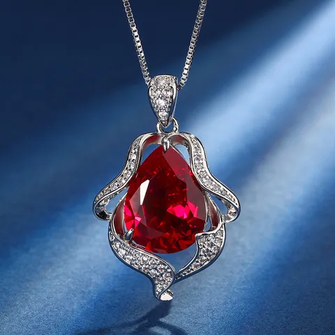 Collar y Pendientes Vintage en Forma de Pera con Gema Roja Simulada para Mujer Joyería de Cobre Chapado en Oro con Strass