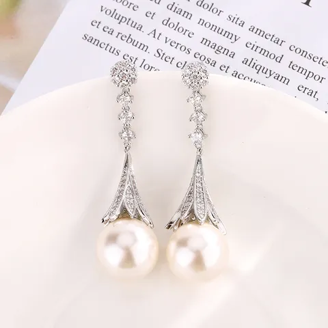 Elegant Metal Artificial Pearl Tassel Jewelry Set Rhinestone Pendant Necklace Long Drop Earrings For Women Luxury Party Accessories