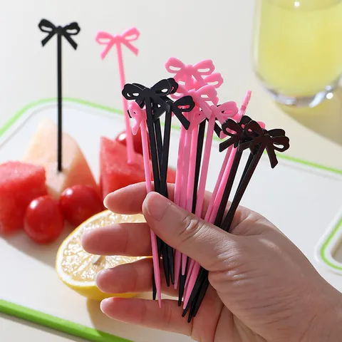 Einweg Kunststoff Fruchtgabel Set Süße Schleife Design Dessert Gebäckgabeln Für Zuhause Party Küche Geschirr
