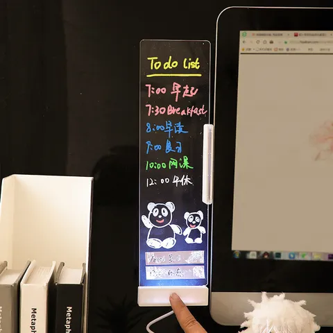 LED Acrylic Computer Screen Side Memo Board USB Powered Glowing Message Board Desktop Note Board for Office