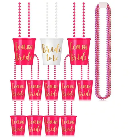Plastic Party Shot Glass Necklace With Beaded Chain For Bachelor Party Bridal Shower Groom Team Bride To Be Cups Festive Decoration