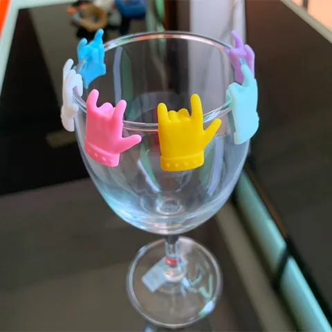 Marcadores de Copa de Vino de Dedo de Silicona Creativos Etiquetas de Identificación de Vidrio Juego de Dijes de Bebida para Fiesta