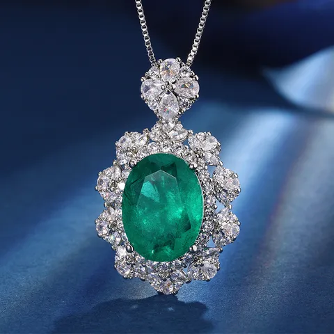 Vintage Copper Gold Plated Artificial Emerald Ruby Sapphire Pendant Necklace Ring For Women Luxury Rhinestone Jewelry Oval Cluster Design