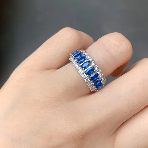 Anello Vintage in Rame con Rubino Sintetico Rosso e Spinello Blu per Donna Fascia Larga Retrò con Strass e Gemme