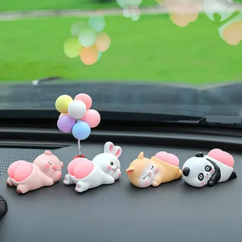 Coche Dibujos Animados Animal Figura Tablero Salpicadero Adorno Lindo Resina Cerdo Conejo Gato Panda Juguete Decoración Interior Coche