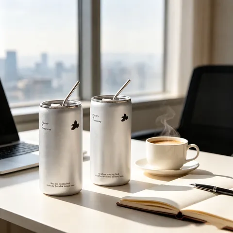 Tasse à Café Isotherme Moderne en Acier Inoxydable Avec Paille Poignée 304 Bouteille Isotherme Portable Pour Bureau Voyage