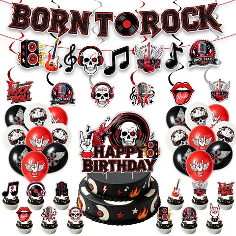 Rock Totenkopf Partygeschirr Dekorationen Teller Becher Servietten Tischdecke Banner Rock Star Geburtstag Party Zubehör Punk Musik Themen