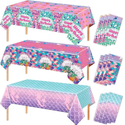 Mantel Desechable de PET Tema Escama de Pez de Sirena Impermeable a Prueba de Aceite Cubierta para Fiesta de Cumpleaños Picnic