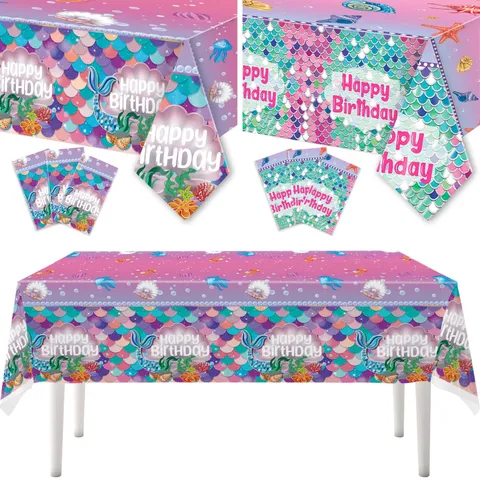Mermaid Scale Fish Tail Disposable Party Tablecloth Waterproof PE Picnic Table Cover For Kids Birthday Party Decoration