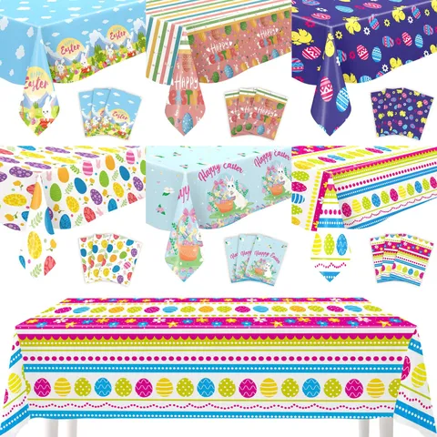Einweg Tischdecke Kunststoff Bedruckt Frohe Ostern Tischläufer Cartoon Hase Bunte Eier Deko Cover Für Outdoor Picknick Party Abendessen Event