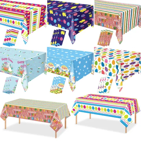 Einweg Tischdecke Kunststoff Bedruckt Frohe Ostern Tischläufer Cartoon Hase Bunte Eier Deko Cover Für Outdoor Picknick Party Abendessen Event