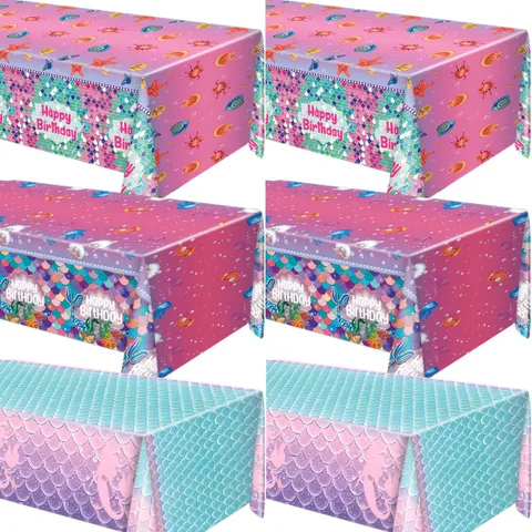 Mermaid Scale Fish Tail Disposable Party Tablecloth Waterproof PE Picnic Table Cover For Kids Birthday Party Decoration