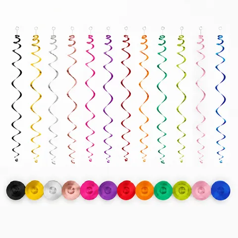 Metallic PVC Spiral Swirl Hanging Decorations Colorful Plastic Ceiling Streamers For Birthday Wedding Party Festival Home Decor