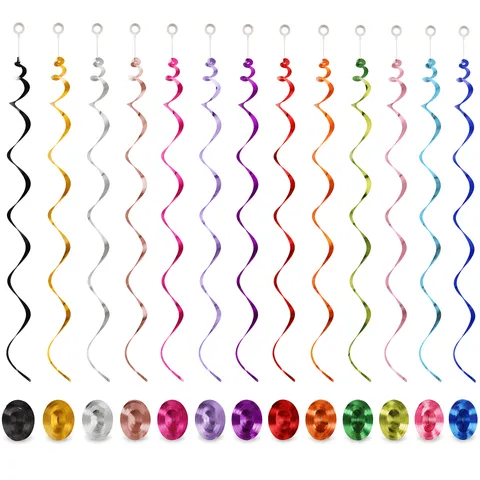 Metallic PVC Spiral Swirl Hanging Decorations Colorful Plastic Ceiling Streamers For Birthday Wedding Party Festival Home Decor
