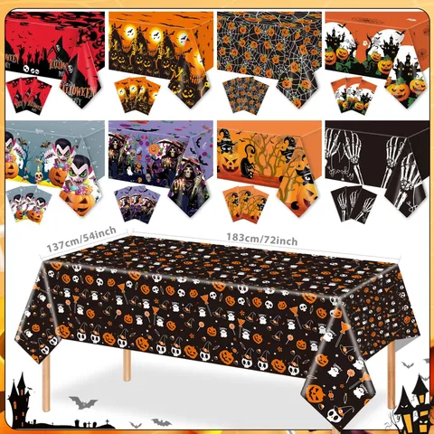 Halloween Wegwerp Aluminiumfolie Tafelkleed Waterdicht Oliebestendig Pompoen Schedel Bedrukt Tafelkleed Voor Feestversieringen