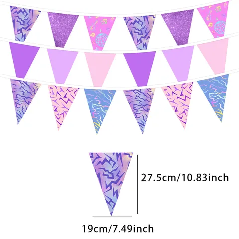 Iridescent Purple Pink Laser Triangle Pennant Banner Paper Bunting Garland For Birthday Party Celebration Decoration Set