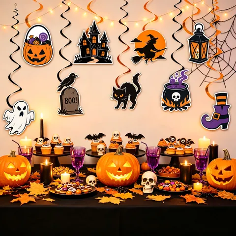 Decoraciones de Remolinos Colgantes de Halloween Fantasma Calabaza Bruja Serpentinas de Techo de Papel para Fiesta Hogar