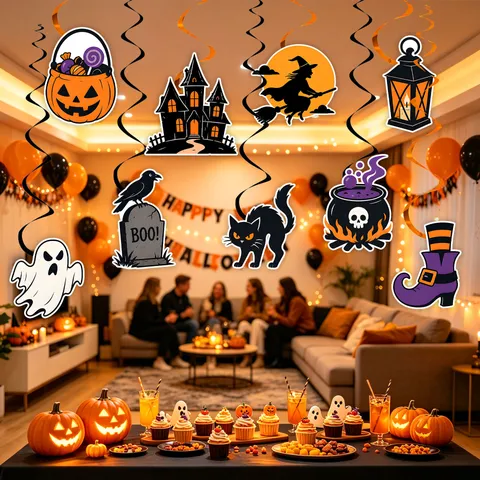 Decoraciones de Remolinos Colgantes de Halloween Fantasma Calabaza Bruja Serpentinas de Techo de Papel para Fiesta Hogar