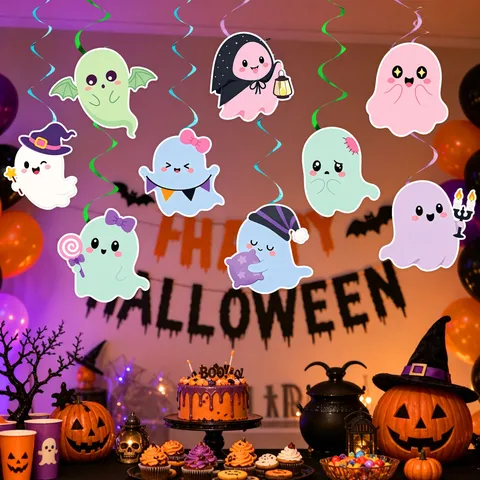 Halloween Dibujos Animados Fantasma Decoraciones Remolino Colgante Papel Colorido Espiral Techo Adornos Colgantes Para Halloween Fiesta Tema Decoración