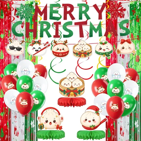 Juego de Decoración de Fiesta de Navidad de Bollo de Dibujos Animados Pancarta de Merry Christmas Centro de Mesa de Nido de Abeja Globos Espiral