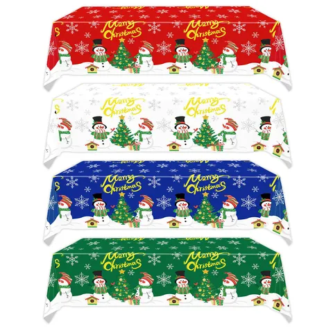 Merry Christmas Disposable PE Tablecloth Waterproof Snowman Christmas Tree Print Party Table Decoration Holiday Cover