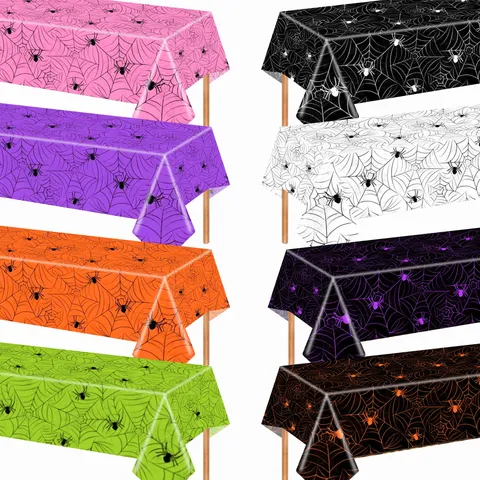 Halloween Spider Web Print Disposable PET Tablecloth Horror Party Decoration Waterproof Rectangular Table Cover For Party