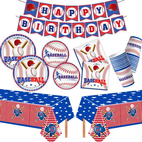 Baseball Thema Sport Geburtstag Party Dekorationen Pappteller Becher Servietten Tischdecke Banner Set Für Kinder Party Zubehör