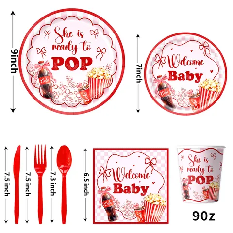 Amerikanisches Retro Cola Popcorn Thema Baby Shower Geschirr Pappteller Servietten Strohhalme Becher Tischdecke Banner Dekoration Bedarf