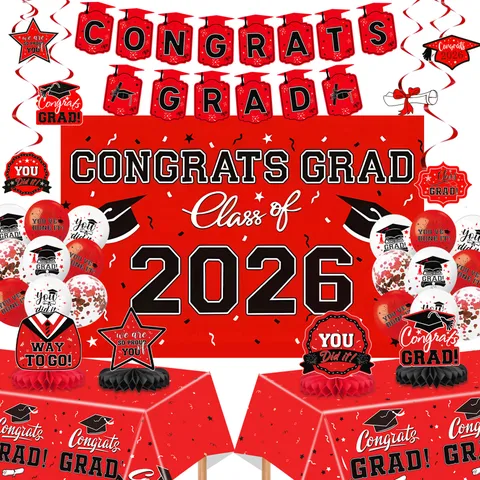 Klasse Von 2026 Abschluss Party Dekoration Congrats Grad Banner Hintergrundtuch Tischdecke Luftballons Waben Aufsatz Abschlussdeko Zubehör